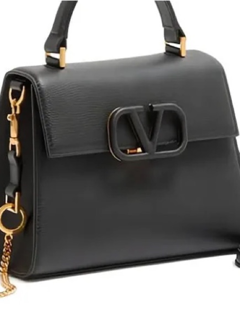 Valentino Garavani Black Leather Top-Handle Satchel with Gold Hardware